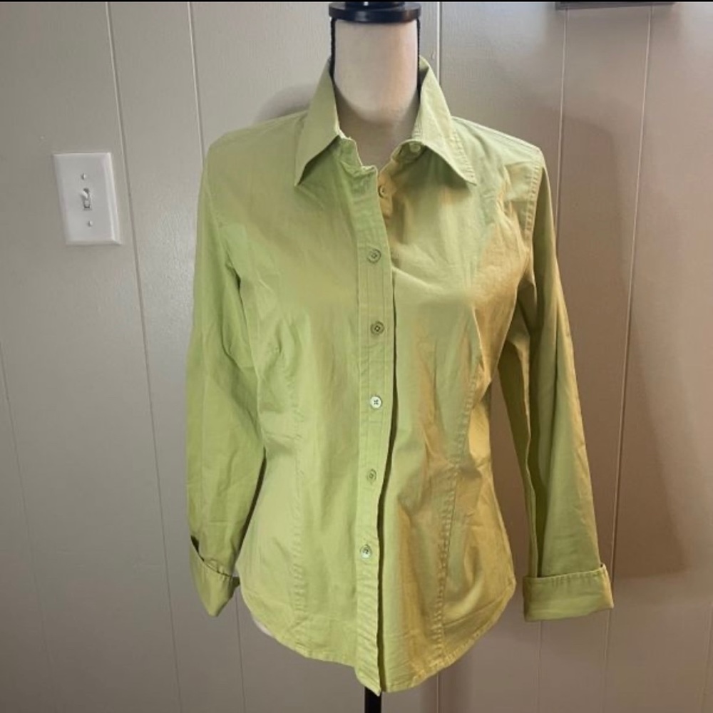 Talbots Sz S Lime Green Button Down Long Sleeve Shirt Top